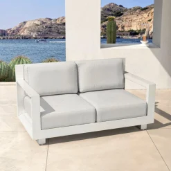 Canapé, Fauteuil Et Table Basse|MOBELLIA Canapé de jardin en aluminium 2 places Elba Blanc et gris clair Blanc - Gris Clair