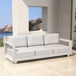 Canapé, Fauteuil Et Table Basse|MOBELLIA Canapé de jardin en aluminium 3 places Elba Blanc et gris clair Blanc - Gris Clair