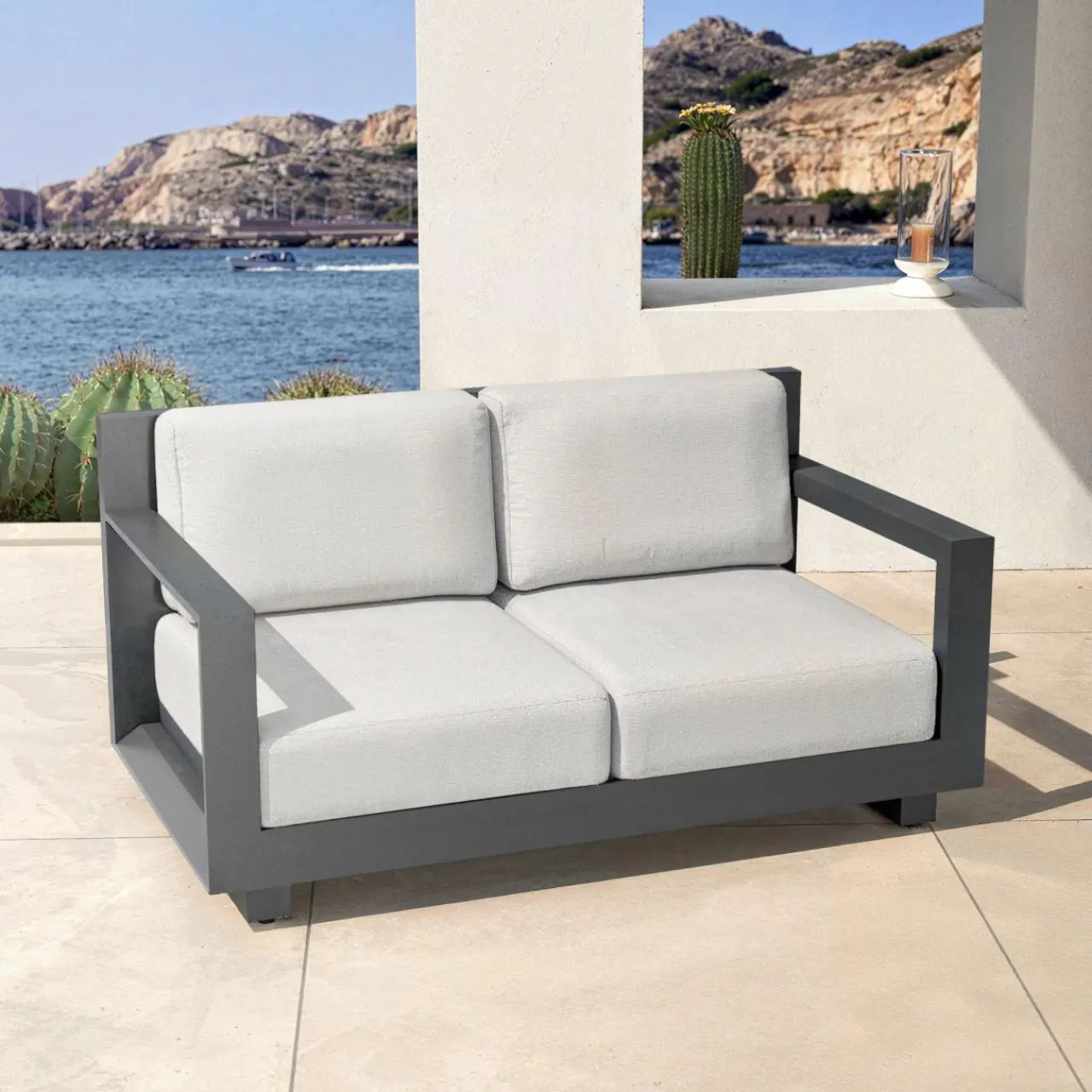 Canapé, Fauteuil Et Table Basse|MOBELLIA Canapé de jardin en aluminium 2 places Elba Gris anthracite et gris clair Anthracite - Gris Clair