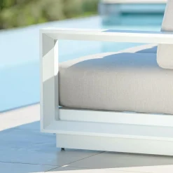 Canapé, Fauteuil Et Table Basse|MOBELLIA Canapé de jardin en aluminium 3 places Elba Blanc et taupe Blanc - Taupe