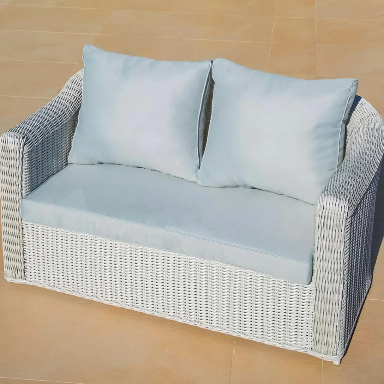 Canapé, Fauteuil Et Table Basse|MOBELLIA Canapé de jardin en résine tressée 2 places Calvi Blanc et gris clair Tressé Blanc - Gris clair