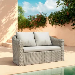 Canapé, Fauteuil Et Table Basse|MOBELLIA Canapé de jardin en résine tressée 2 places Calvi Gris clair Tressé Gris - Gris clair