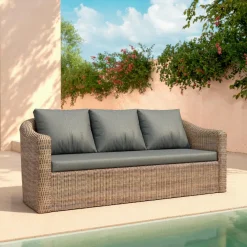 Canapé, Fauteuil Et Table Basse|MOBELLIA Canapé de jardin en résine tressée 3 places Calvi Sépia et gris foncé Tressé Sepia - Anthracite