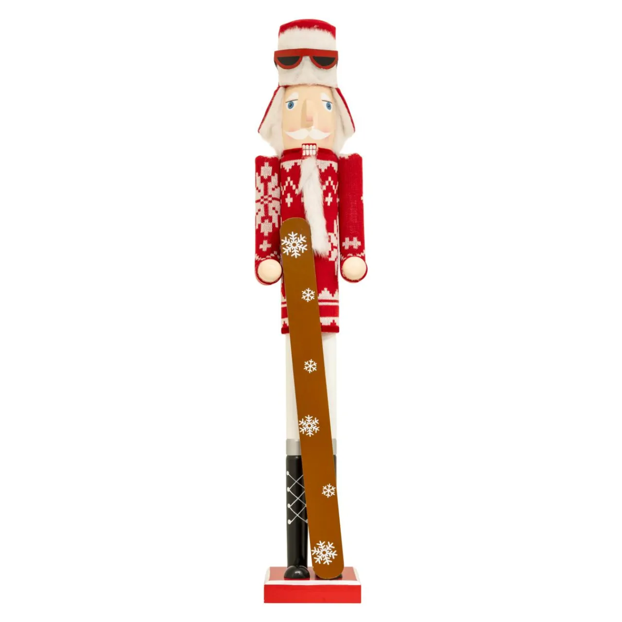 Personnage, Objet Grand Format|Père Noël, Animaux Et Personnage|JJA Casse-noisette en bois (H106 cm) Tomi en ski et blanc Rouge