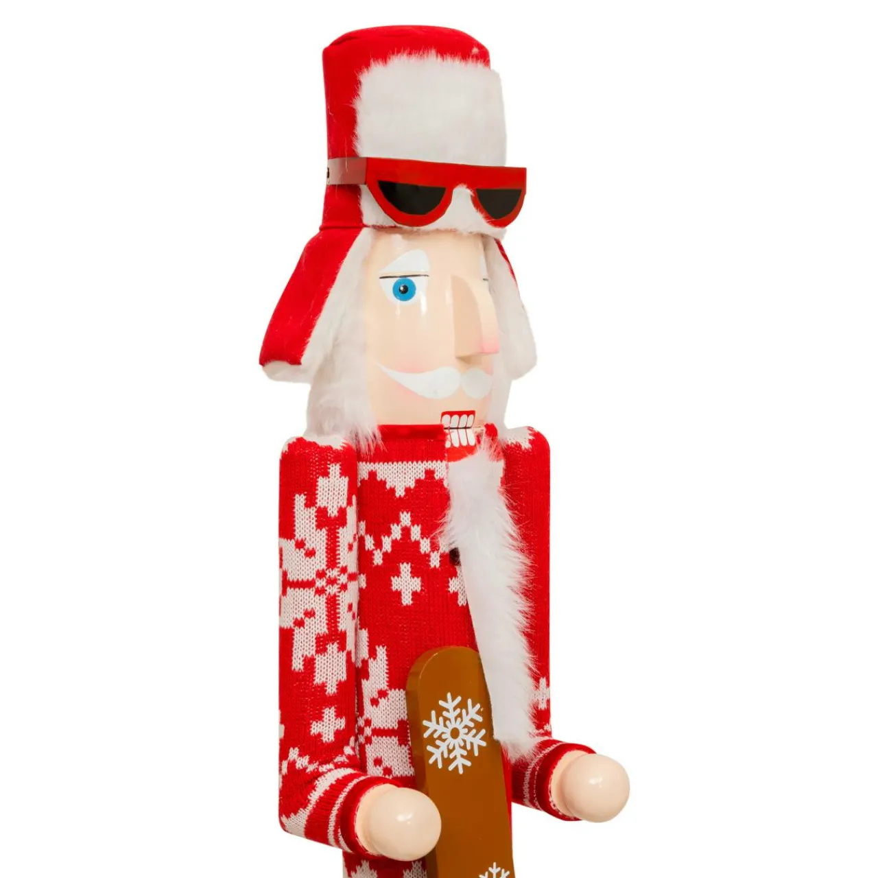 Personnage, Objet Grand Format|Père Noël, Animaux Et Personnage|JJA Casse-noisette en bois (H106 cm) Tomi en ski et blanc Rouge