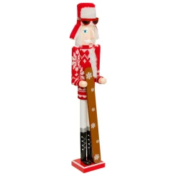 Personnage, Objet Grand Format|Père Noël, Animaux Et Personnage|JJA Casse-noisette en bois (H106 cm) Tomi en ski et blanc Rouge