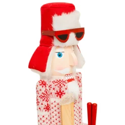 Père Noël, Animaux Et Personnage|JJA Casse-noisette en bois (H60 cm) Henri en ski et blanc Rouge