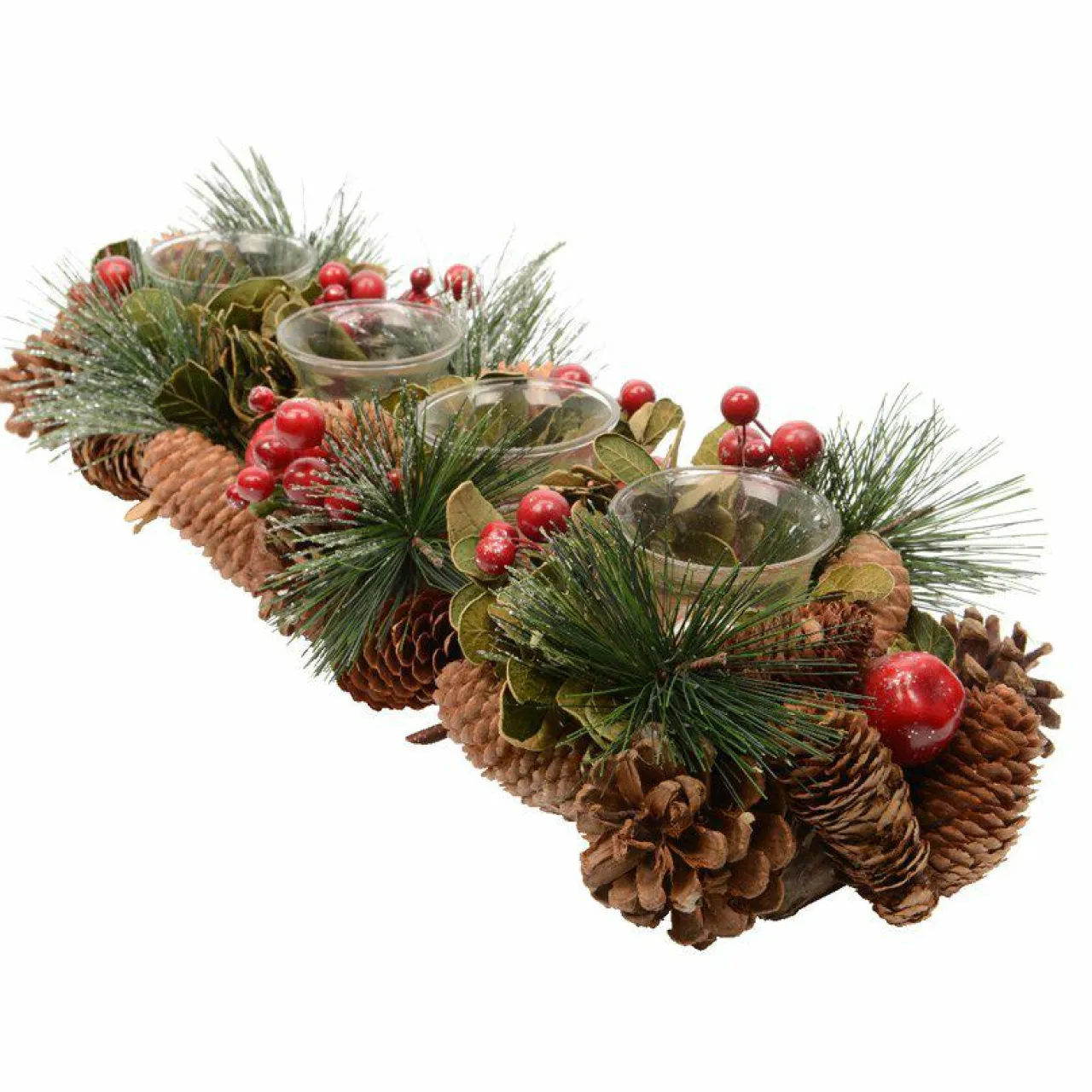 Centre De Table|KAEMINGK Centre de table 4 photophores (48 cm) Pommes de pin et baies Rouge