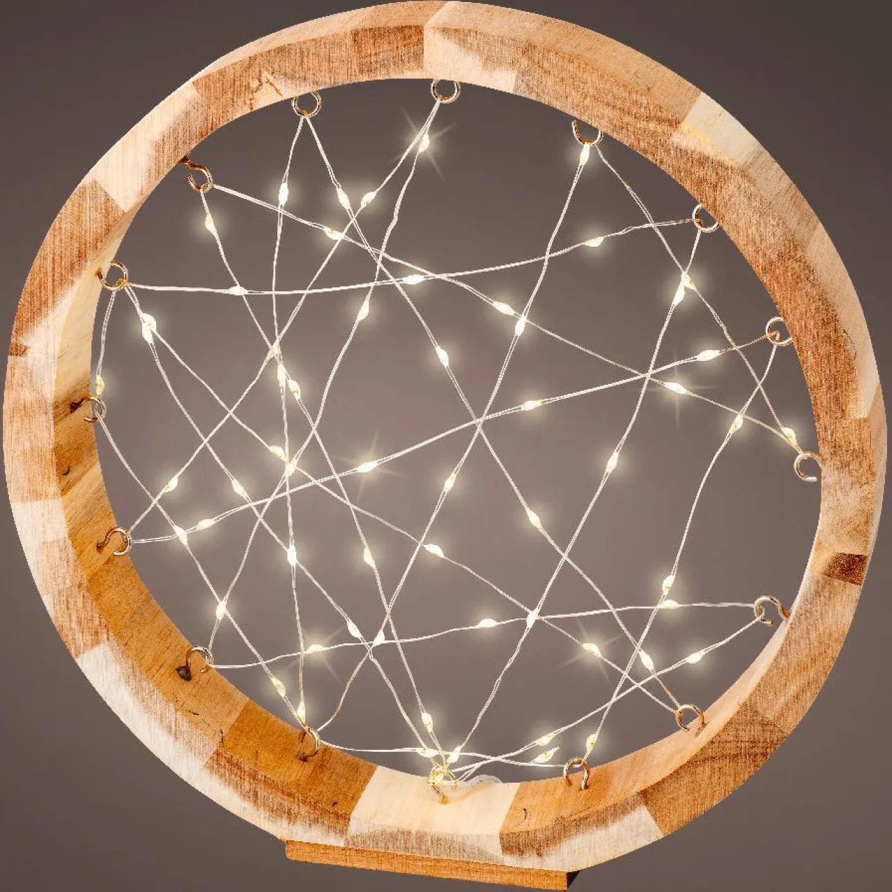 Déco Et Objet De Noël|Déco Et Objet Lumineux|KAEMINGK Cercle lumineux à piles 60 LED (D24 cm) Astre en Blanc chaud Bois