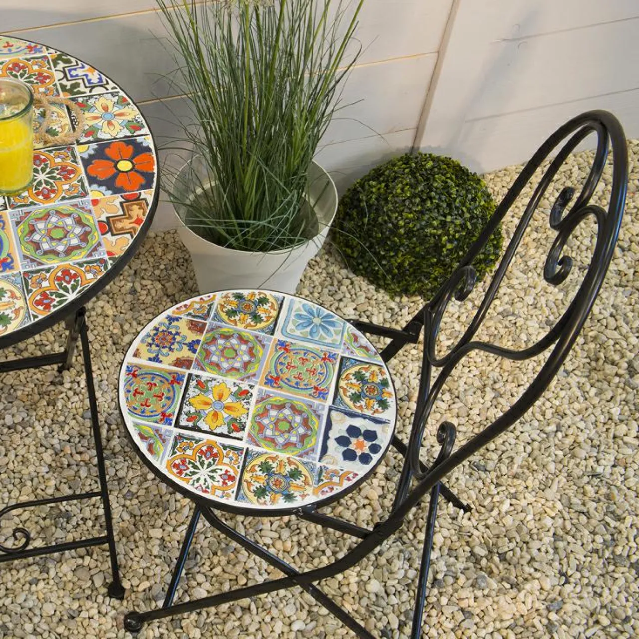 Chaise De Jardin|Salon De Balcon|#N/A Chaise de bistrot pliable en mosaïque Braga Multicolore