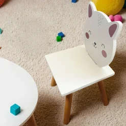 Petit Meuble Enfant|EMINZA Chaise enfant bois (H46 cm) Chaton Blanc