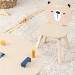 Petit Meuble Enfant|Atmosphera cru017dateur d'intu017drieur for kids Chaise enfant bois (H46 cm) Douceur Ourson Beige