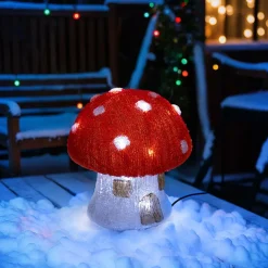 Déco Et Objet Lumineux|JJA Champignon lumineux solaire 30 LED (H21 cm) Forêt magique Blanc froid Rouge
