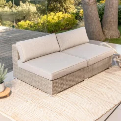 Canapé, Fauteuil Et Table Basse|MOBELLIA Chauffeuse de jardin en résine tressée 2 places Palma Gris et taupe Tressé Blanc - Taupe