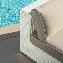 Canapé, Fauteuil Et Table Basse|MOBELLIA Chauffeuse de jardin en résine tressée 2 places Palma Blanc et taupe Tressé Blanc - Taupe