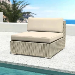 Canapé, Fauteuil Et Table Basse|MOBELLIA Chauffeuse de jardin en résine tressée Palma Gris et beige Tresse Gris - Beige