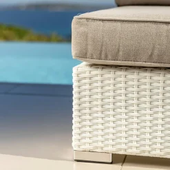 Canapé, Fauteuil Et Table Basse|MOBELLIA Chauffeuse de jardin en résine tressée Palma Blanc et taupe Tressé Blanc - Taupe