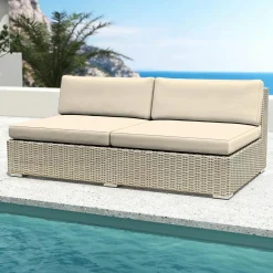 Canapé, Fauteuil Et Table Basse|MOBELLIA Chauffeuse de jardin en résine tressée 2 places Palma Gris et beige Tresse Gris - Beige