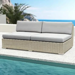 Canapé, Fauteuil Et Table Basse|MOBELLIA Chauffeuse de jardin en résine tressée 2 places Palma Gris Tresse Gris - Gris