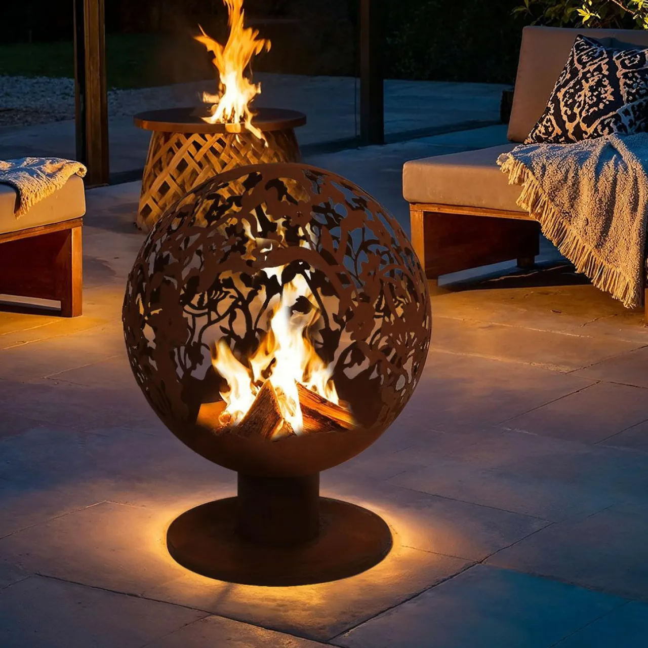 Brasero|#N/A Cheminée brasero extérieur (D50 x H63 cm) Ajourée Rouille