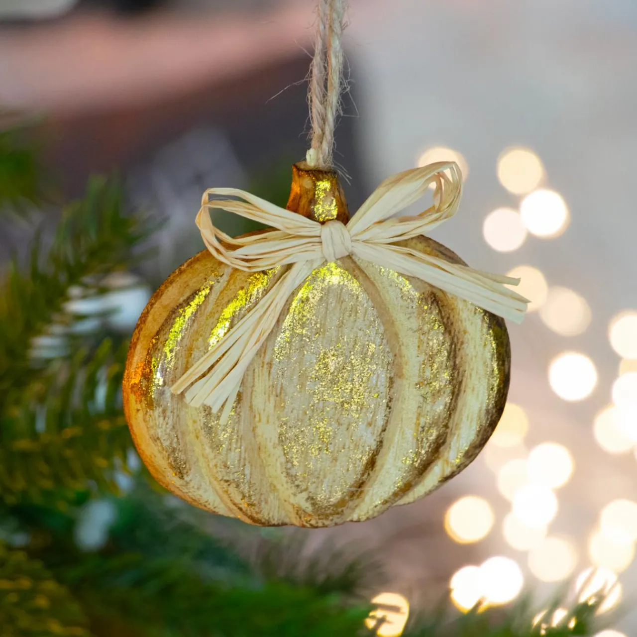 Décoration De Sapin|KAEMINGK Citrouille à suspendre en pin (H8 cm) Pumpkin Naturel Bois