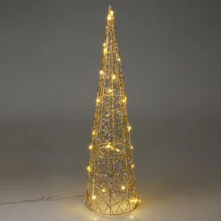 Déco Et Objet De Noël|KOOPMAN Cône lumineux à piles 30 LED (H60 cm) Christmas et blanc chaud Or