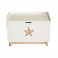 Petit Meuble Enfant|EMINZA Coffre à jouet avec couvercle enfant bois (H51 cm) Stars Blanc