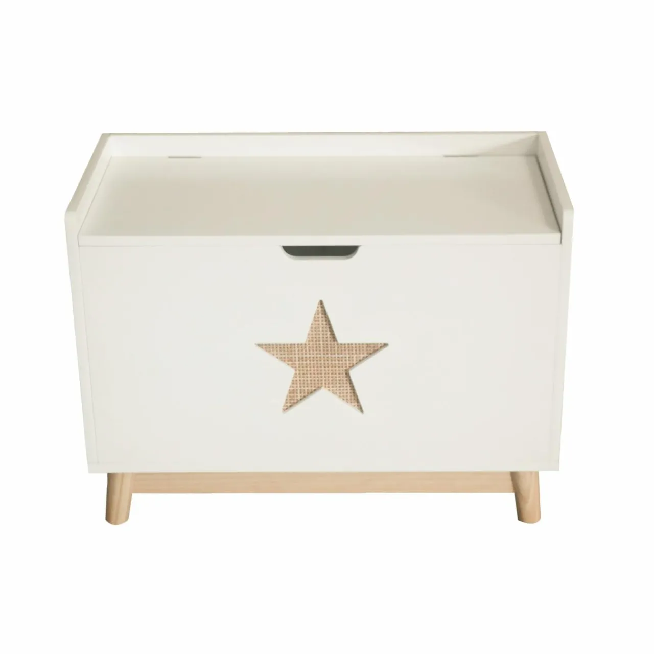 Petit Meuble Enfant|EMINZA Coffre à jouet avec couvercle enfant bois (H51 cm) Stars Blanc