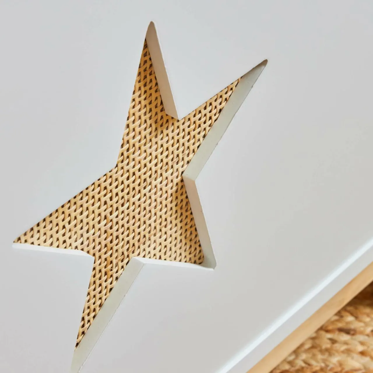 Petit Meuble Enfant|EMINZA Coffre à jouet avec couvercle enfant bois (H51 cm) Stars Blanc