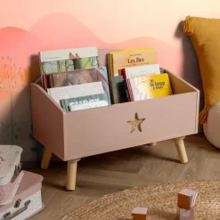 Petit Meuble Enfant|EMINZA Coffre à jouet ouvert enfant bois (H44 cm) Stars Rose