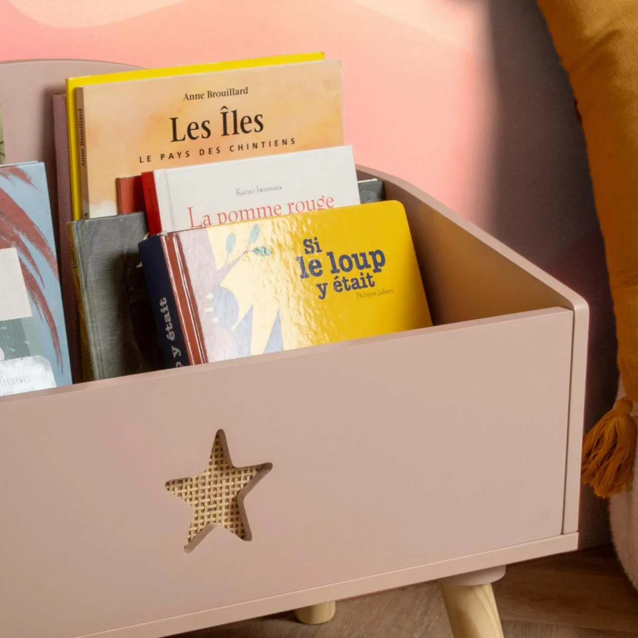 Petit Meuble Enfant|EMINZA Coffre à jouet ouvert enfant bois (H44 cm) Stars Rose