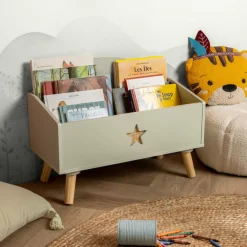 Petit Meuble Enfant|EMINZA Coffre à jouet ou enfant bois (H44 cm) Stars Vert