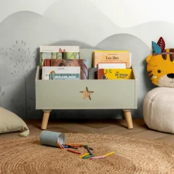 Petit Meuble Enfant|EMINZA Coffre à jouet ou enfant bois (H44 cm) Stars Vert