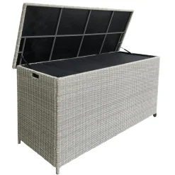 Coffre De Rangement|MOBELLIA Coffre de rangement extérieur en résine tressée Calvi Gris