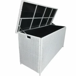 Coffre De Rangement|MOBELLIA Coffre de rangement extérieur en résine tressée Calvi Blanc