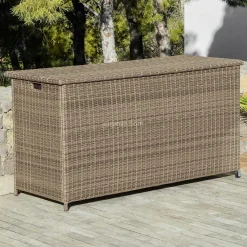 Coffre De Rangement|MOBELLIA Coffre de rangement extérieur en résine tressée Calvi Sepia Sépia