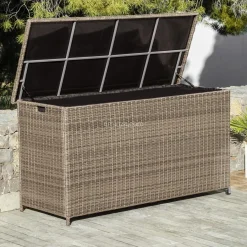 Coffre De Rangement|MOBELLIA Coffre de rangement extérieur en résine tressée Calvi Sepia Sépia