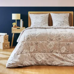 Couette, Oreiller, Traversin|EMINZA Couette imprimée et deux taies d'oreiller coton (200 x 200 cm) Lara Beige