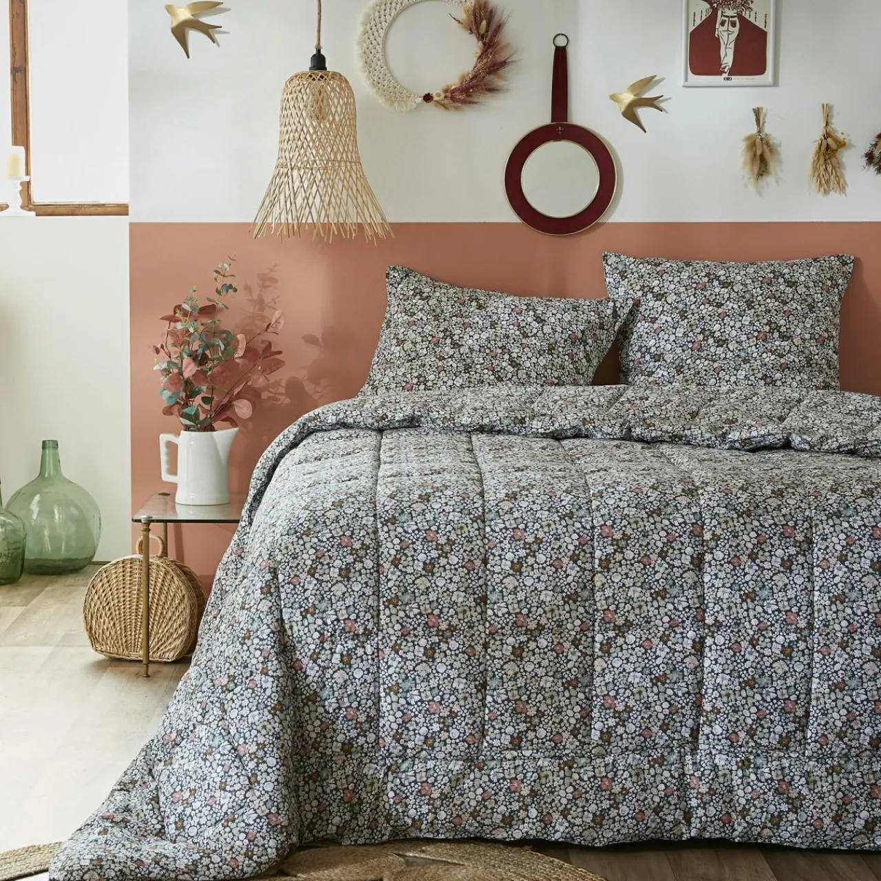 Couette, Oreiller, Traversin|L'EFFET PAPILLON Couette imprimée tempérée (140 x 200 cm) et une taie coton Malia Multicolore