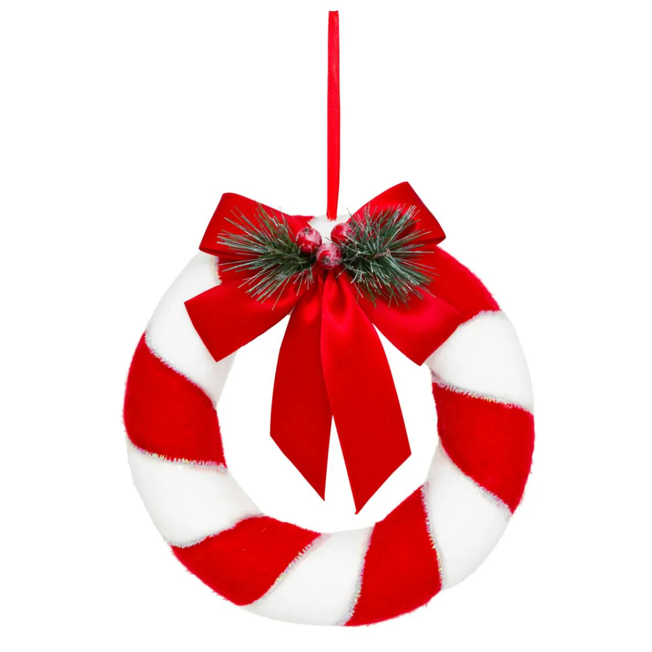 Couronne De Noël|JJA Couronne de Noël (D23 cm) Festive rayée et blanc Rouge