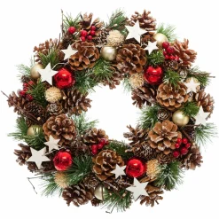 Couronne De Noël|Feeric Lights & Christmas Couronne de Noël (D35 cm) Houx baies et étoiles Rouge