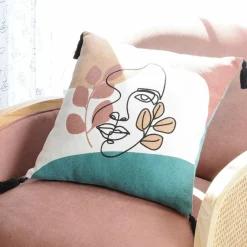 Coussin Et Housse|LOVELY CASA Coussin carré (40 cm) Esquisse Multicolore