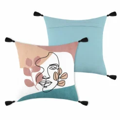 Coussin Et Housse|LOVELY CASA Coussin carré (40 cm) Esquisse Multicolore