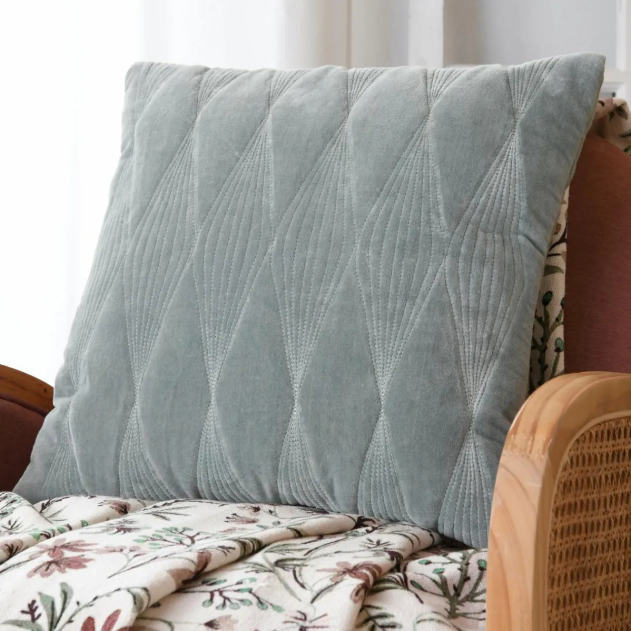 Coussin Et Housse|LOVELY CASA Coussin carré (40 cm) Naomie Vert Jade