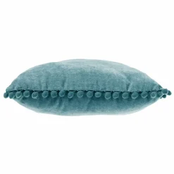 Coussin Et Housse|ATMOSPHERA Coussin carré (40 x 40 cm) Pompons Bleu canard