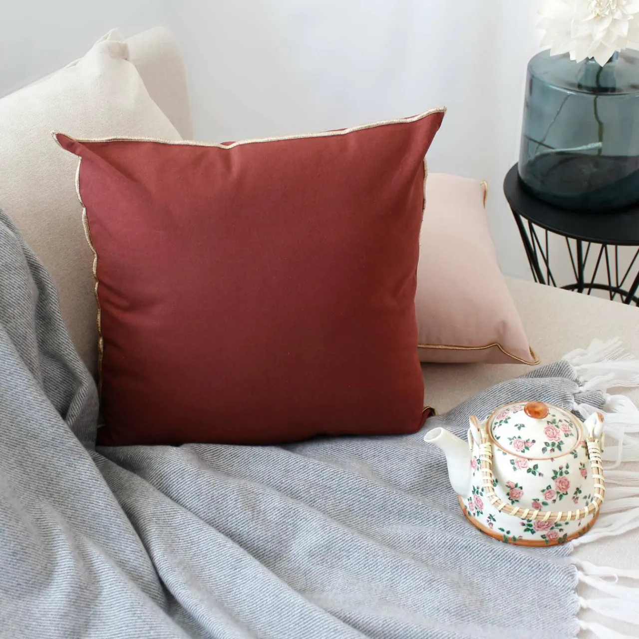 Coussin Et Housse|ENJOY HOME Coussin carré coton (40 x 40 cm) Harmony grenat Rouge