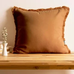 Coussin Et Housse|EMINZA Coussin carré coton (45 x 45 cm) Pixel franges Camel