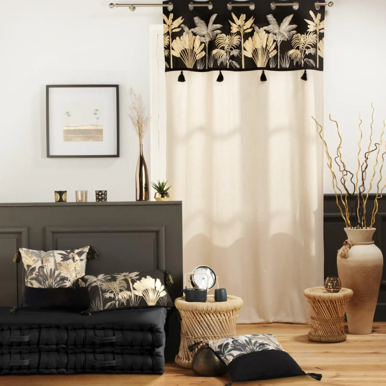 Coussin Et Housse|COTON d'intu017drieur Coussin carré coton (40 x 40 cm) Karaba Noir