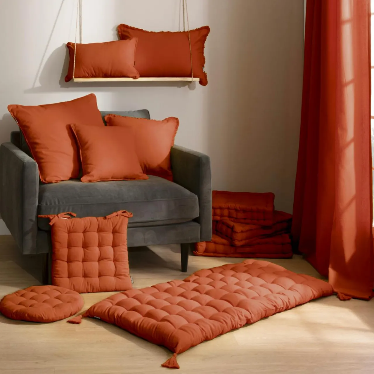 Coussin Et Housse|EMINZA Coussin carré coton (40 x 40 cm) Pixel Terracotta