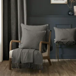 Coussin Et Housse|L'EFFET PAPILLON Coussin carré coton (45 x 45 cm) Sixtine Gris ardoise Gris foncé